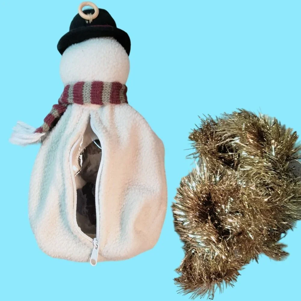 Snowman Plush Gift Candy Bag Scarf Hat Christmas Decoration White Fleece